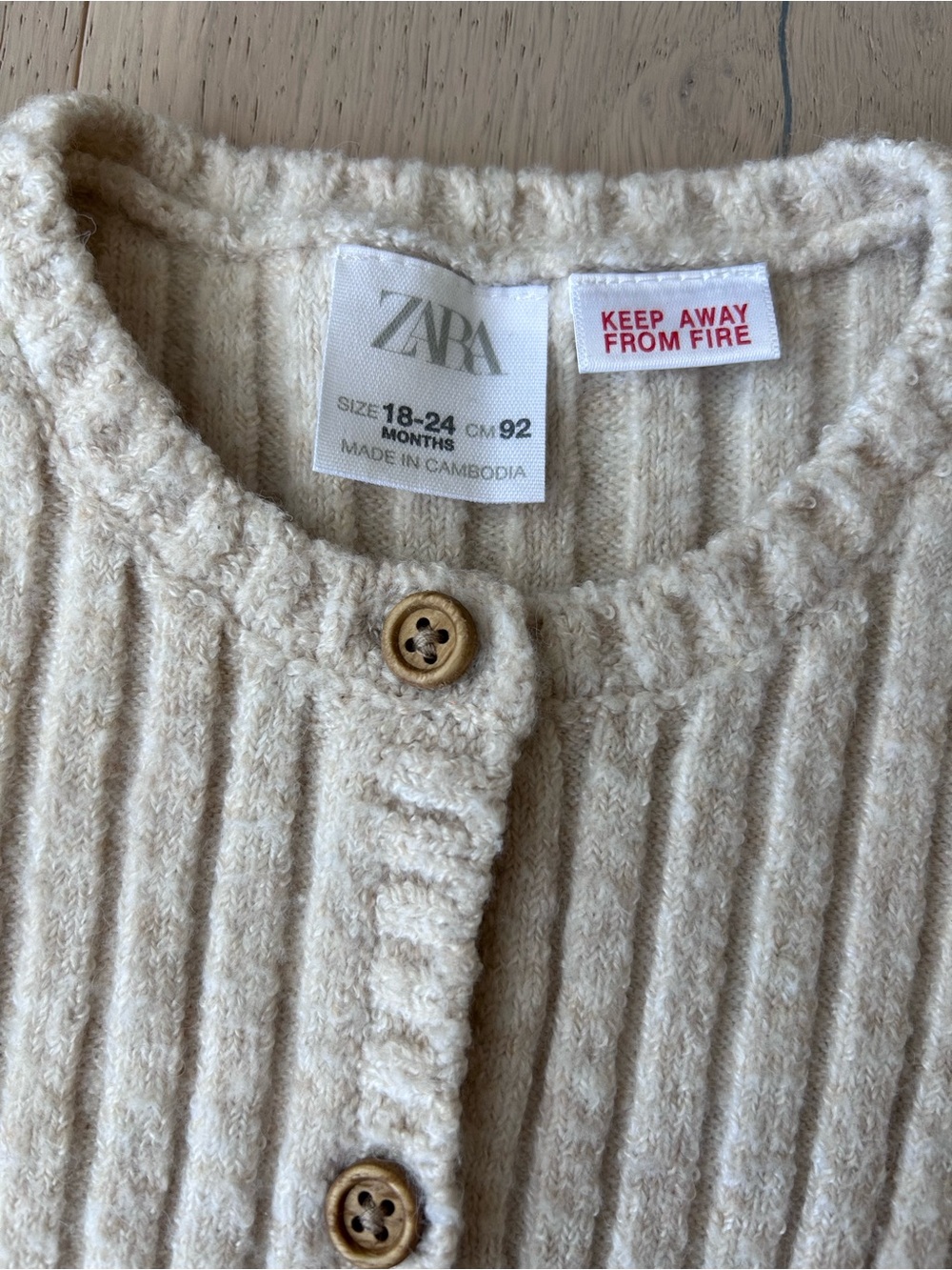Zara 18-24m cream Ribbed Button-Front Cardigan - Picture 2 of 4